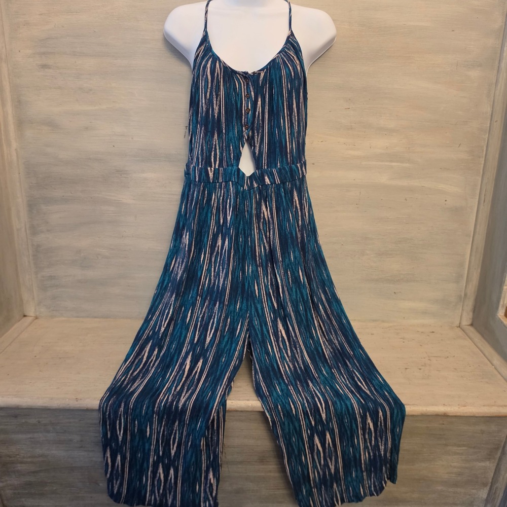 Xhilaration Abstract‎ Wave Print Racerback Wide Leg Cropped Jumpsuit Large GC